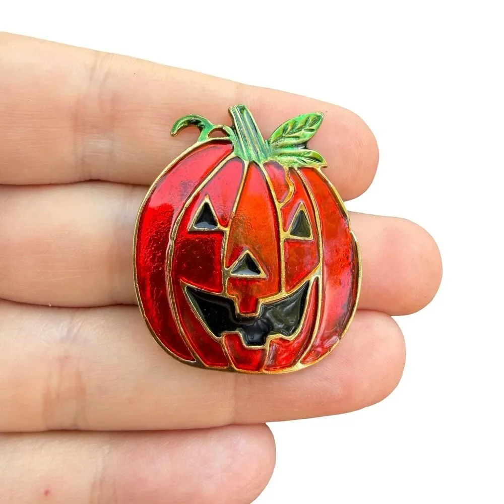 Vintage Halloween Jewelry Pumpkin Brooch Jack-o’-lantern Brooch